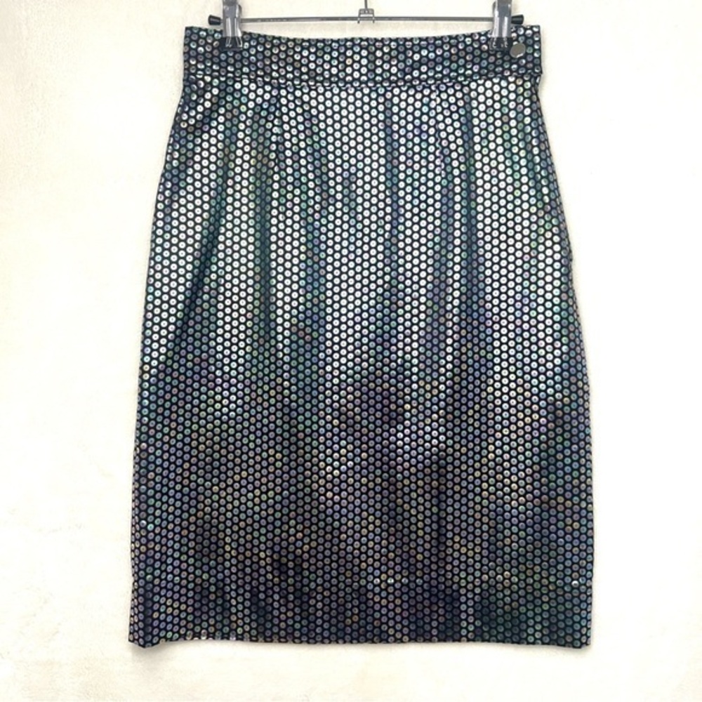 MOSCHINO Size 8 Vintage 1980’s Iridescent Black and Silver Side Zip Skirt
